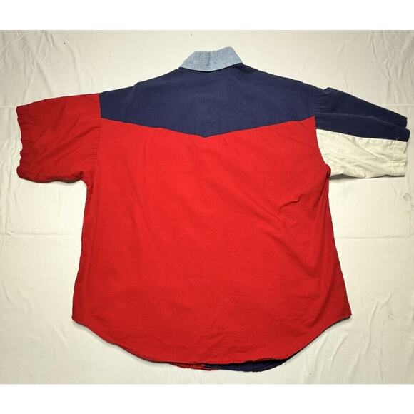 Vintage Panhandle Slim Men's Red White Blue Short Sleeve Button Up Shirt - Sz L - Picture 2 of 3